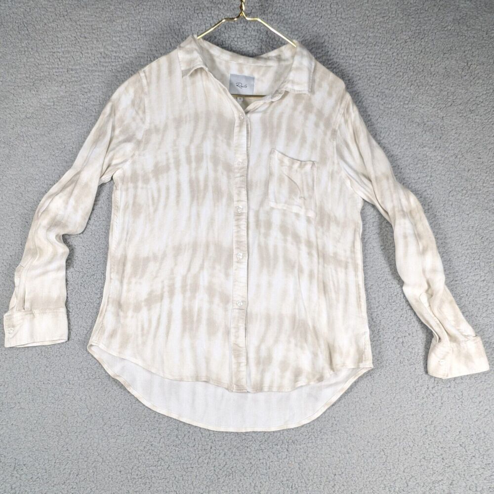 Rails Shirt Womens Size Medium White Tan Stripe Pattern Long Sleeve Button Up
